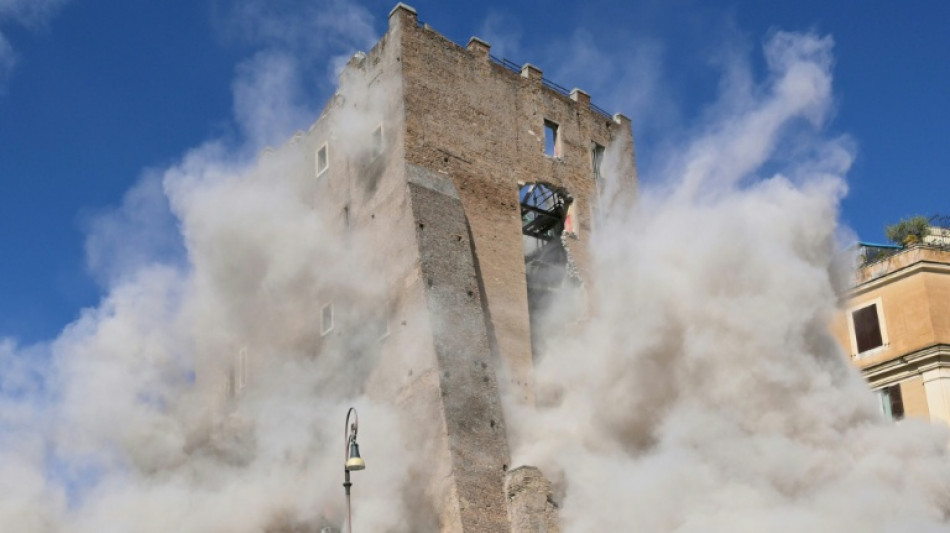 Worker rescued after medieval tower partly collapses in Rome